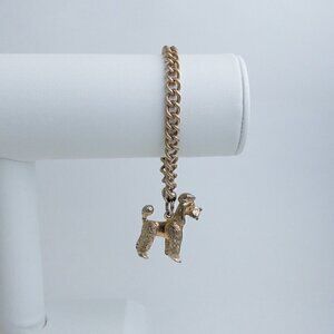 Rare Vintage Napier Dog Pendant Charm Bracelet Curb Link Chain Gold Tone